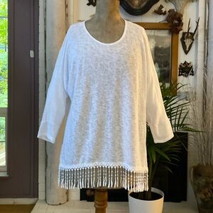 Alfani rayon blend white petite large 3/4 length sleeve top